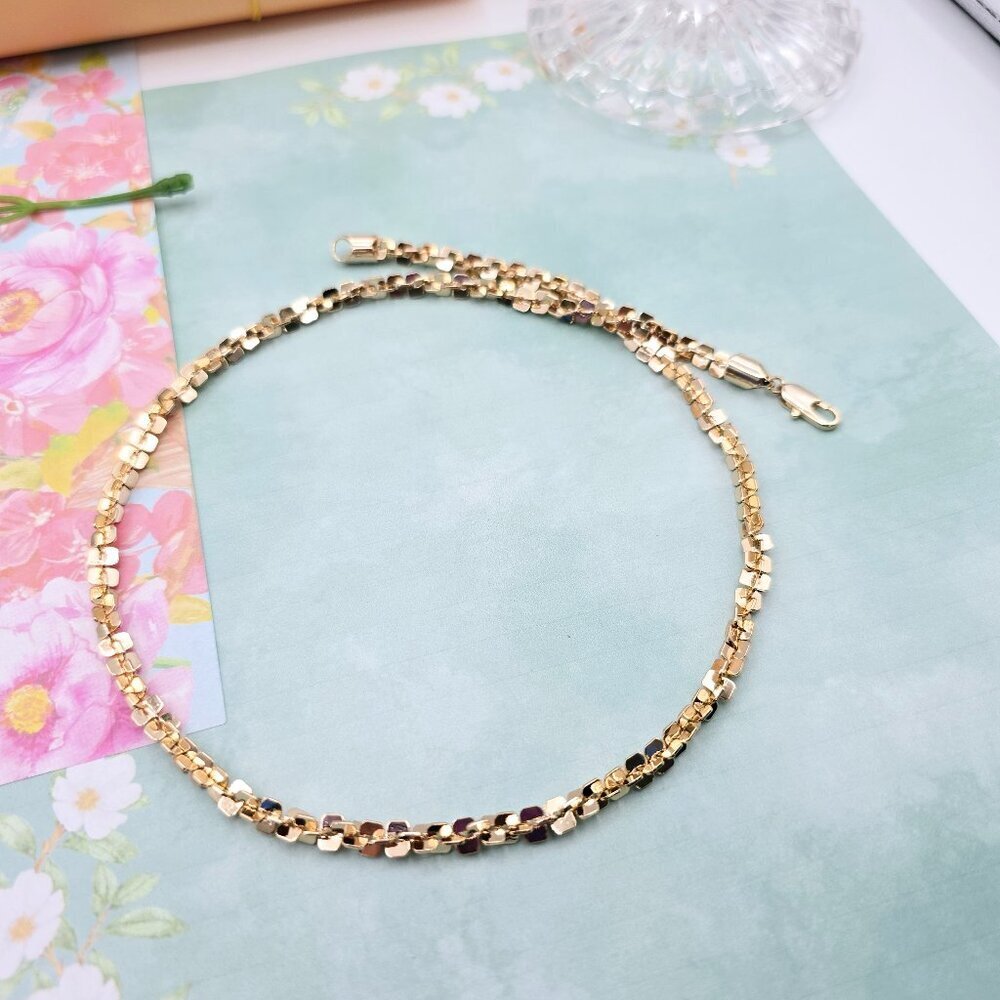 Shiny Rose Gold Mirror Box Chain Necklace, 19.7 Inch Reflective Finish, XPNL0091